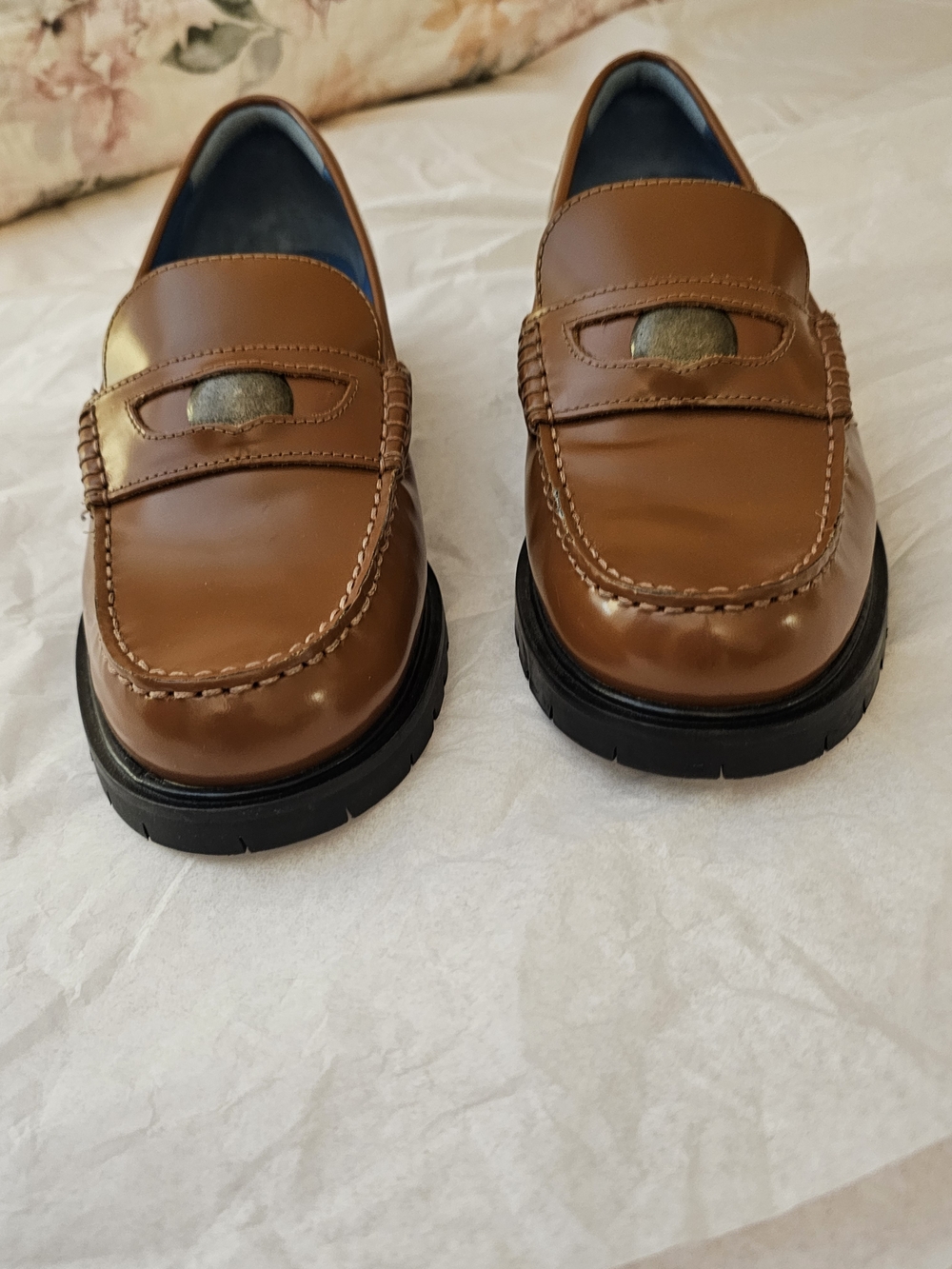 Free People Women's Tan Leather Penny Loafers